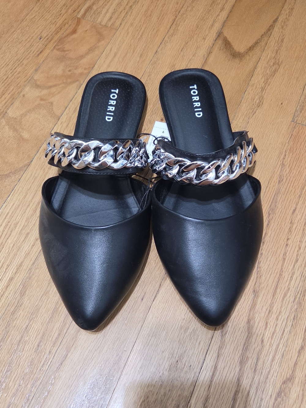 torrid Black Pointed Slip-On Mules with Silver Chain - 9 Wide Width